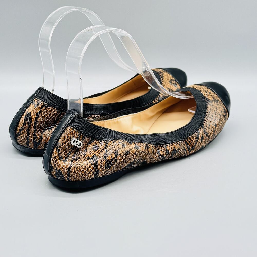 Cole Haan Shoes Womens 8.5 Brown Black Snake Print Ballet Flats Cap Toe Slip On - Picture 9 of 12
